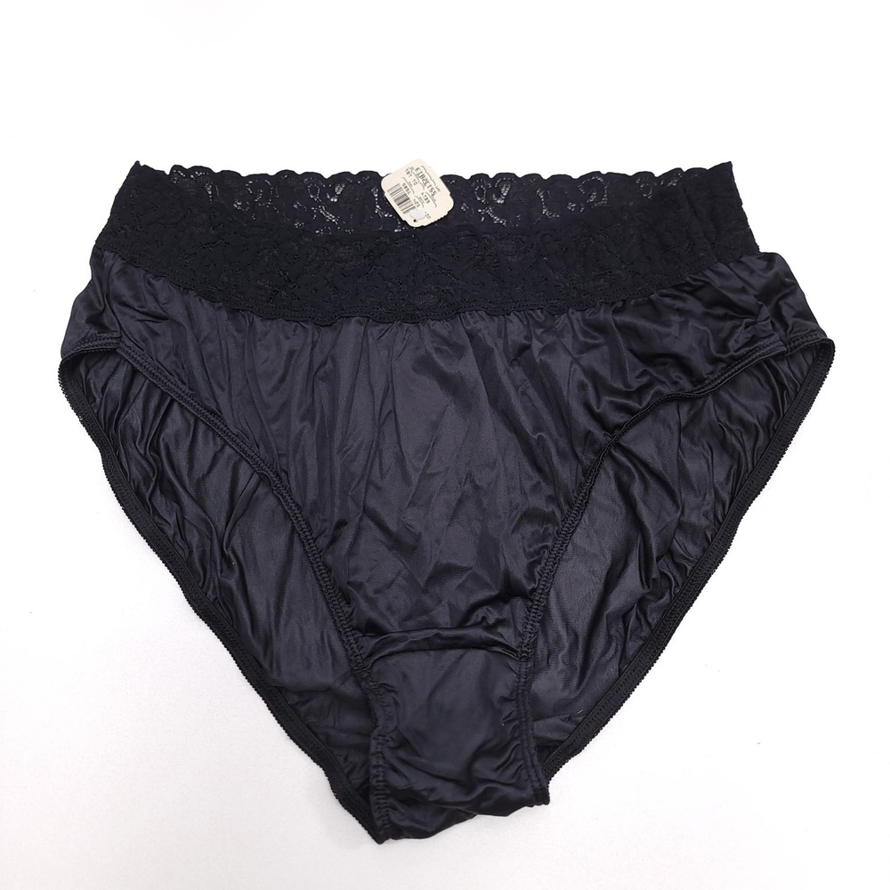 Intimate Pleasures Vintage Black Lace Trim High Cut Nylon Panties Size 18/20 NWT